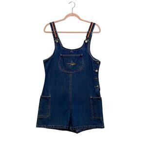 VINTAGE Route 66 Denim Rainbow Shortalls Overalls MEDIUM Pockets Festival Y2K
